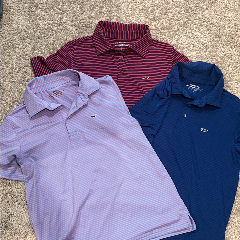 Vineyard Vines Striped Polo Trio - Blue, Lavender, Maroon
